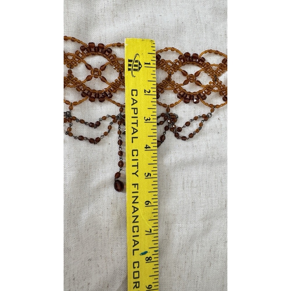 Vintage Victorian Style Gothic Amber Glass Beaded Festoon Collar Choker Necklace - Picture 12 of 15